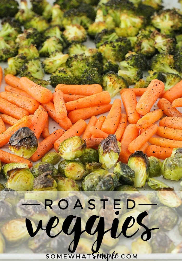 Drizzled with olive oil and topped with salt and pepper, roasted vegetables are both tender and exploding with flavor.  Oven roasted vegetables are a healthy side dish that pairs perfectly with almost any recipe. #roastedvegetables #ovenroastedvegetables #howtoroastvegetables #vegetablestoroast #healthysidedish via @somewhatsimple