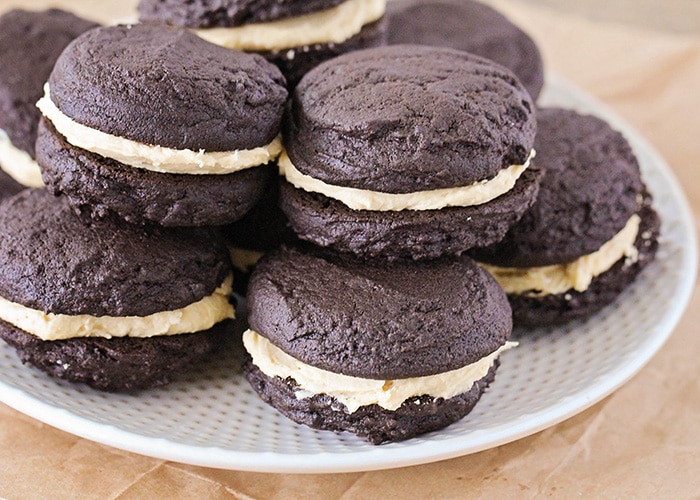 These sweet and rich chocolate peanut butter sandwich cookies are the perfect indulgent treat to satisfy that sweet tooth!