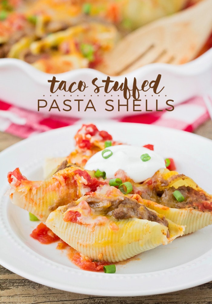 I found this recipe for Taco-Stuffed Pasta Shells in a magazine when I was newly married and it is still one of my family's favorite dinners! These pasta shells are filled with all of the delicious ingredients for tacos. This dinner idea also makes a perfect freezer meal so you can make it ahead of time and save it for later. #tacostuffedshells #tacostuffedpastashells #stuffedshellsrecipe #freezermeal #mexicandinneridea via @somewhatsimple