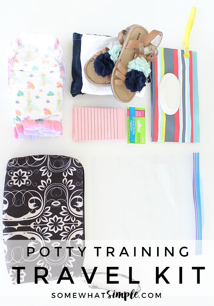 What to include in a potty training travel kit so your next trip is stress free and mess free!  via @somewhatsimple