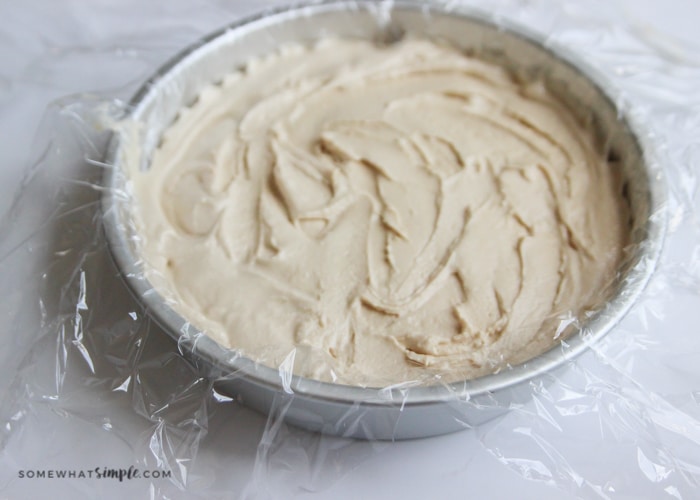 peanut butter ice cream in a prepared pan