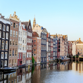 looking down a canal in amsterdam