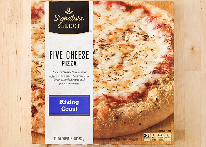 a box of five cheese pizza that was used as the base for the cheeseburger pizza