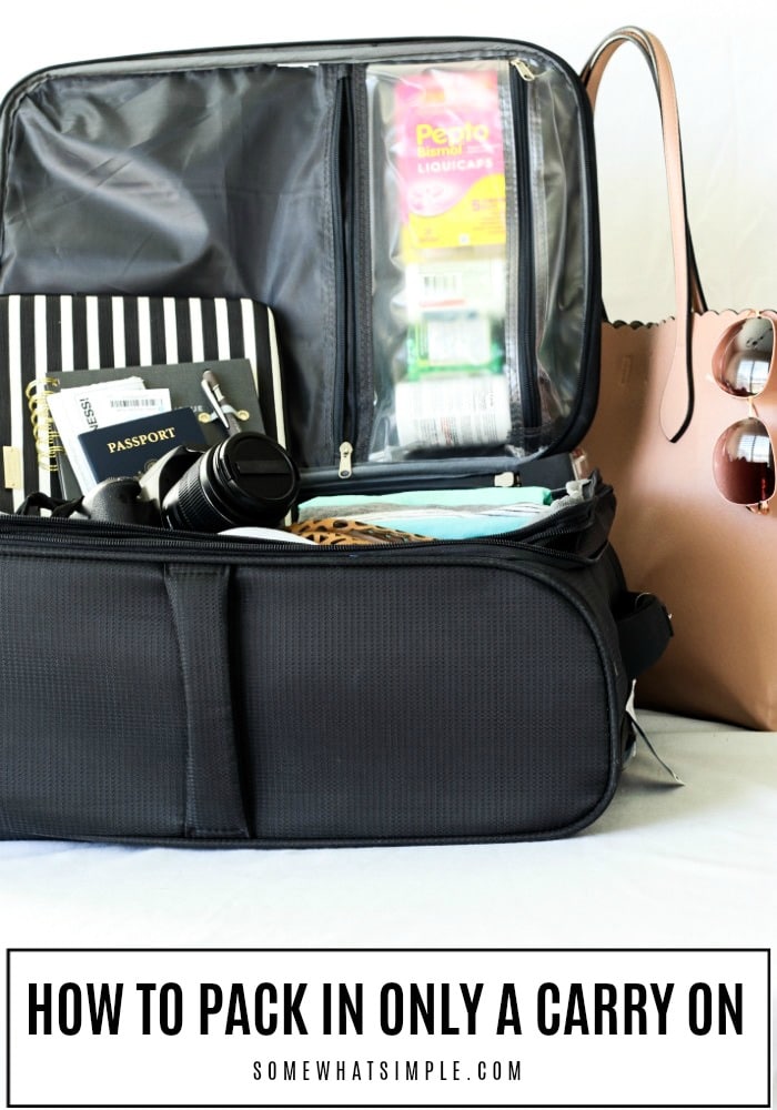 With a little ingenuity and patience, you can pack for your entire trip in one little space! Here are some helpful packing tips and items not to forget in your carry on! #packingtips #whattopackinacarryon #whatclothestopack via @somewhatsimple