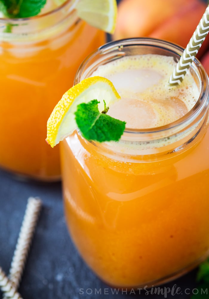 a glass of homemade peach lemonade