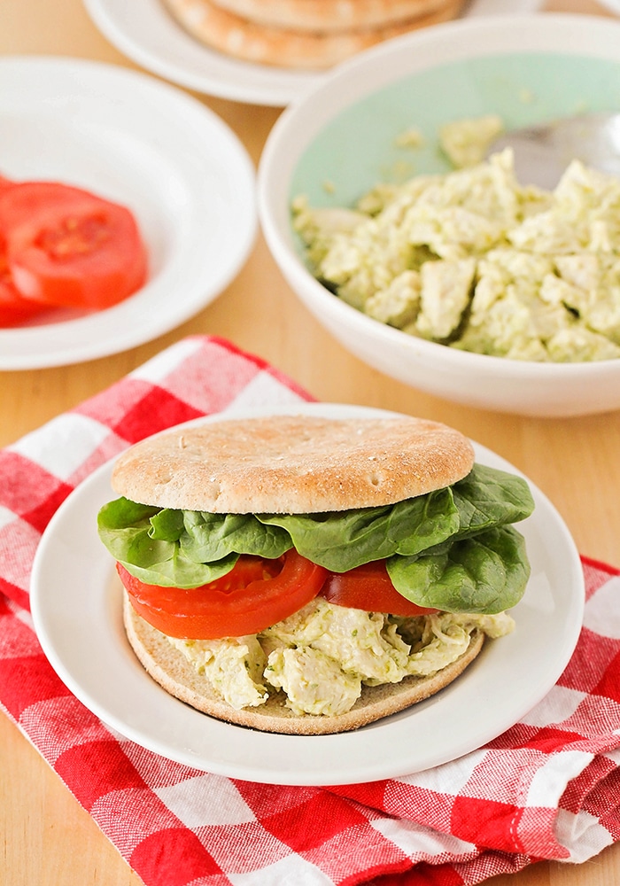 This pesto chicken salad sandwich recipe is so simple and easy to make, and healthy too. It's the perfect make-ahead lunch for a busy day!