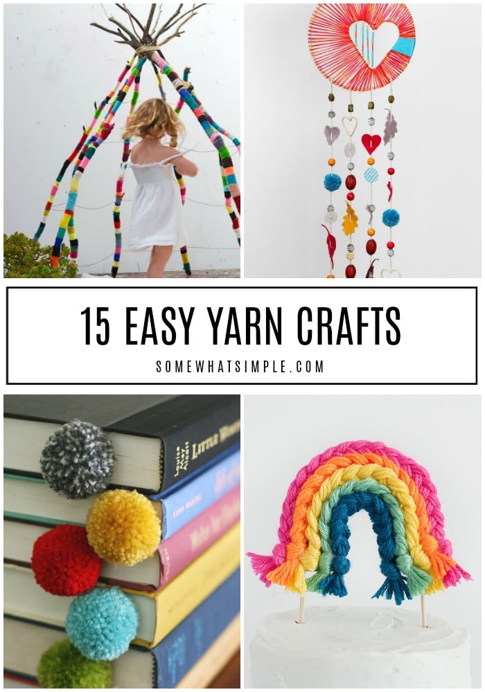 Use up your leftover and unused yarn with one of these favorite yarn crafts - no knitting or crocheting required! #yarncrafts #easyyarncrafts #yarncraftideas #diyyarncrafts #yarncraftsforkids via @somewhatsimple