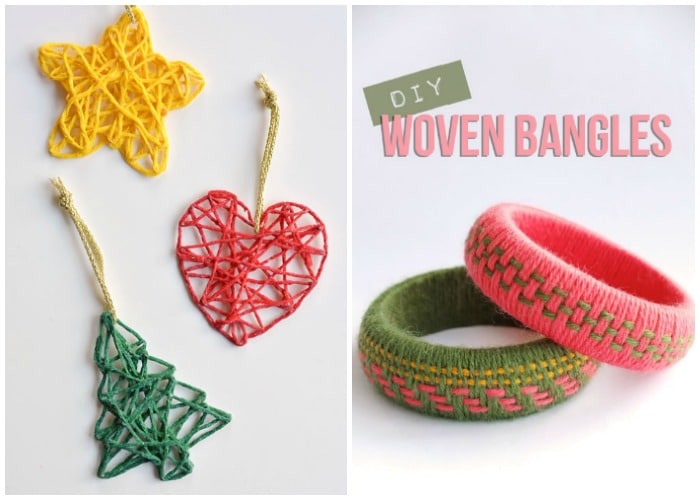 yarn ornaments and diy woven bangles