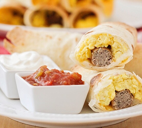 breakfast taquitos filled with eggs and sausage