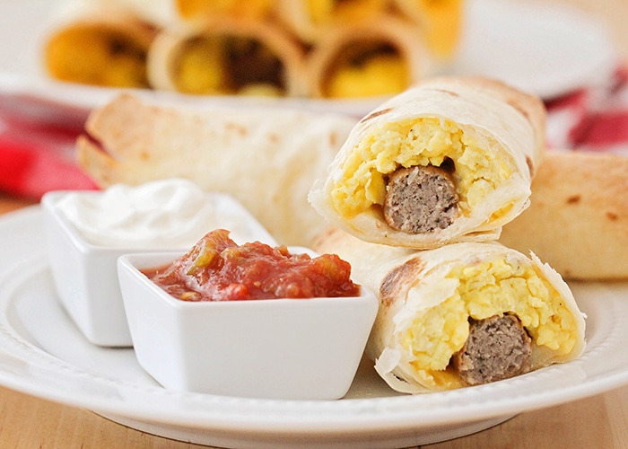 breakfast taquitos filled with eggs and sausage