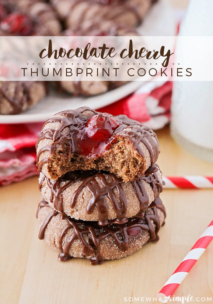 If you've never tried chocolate cherry thumbprint cookies, you're in for a delicious treat! via @somewhatsimple