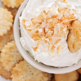 easy coconut cream pie in a white bowl