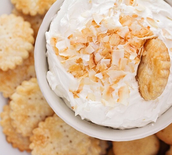 easy coconut cream pie in a white bowl