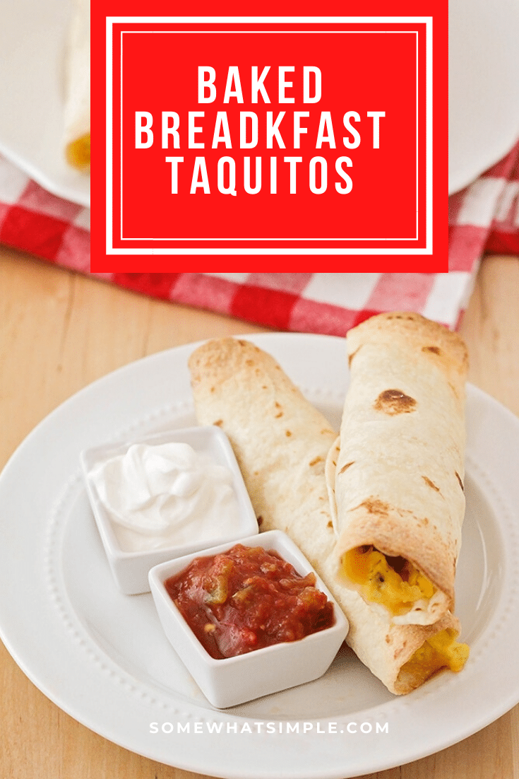 These delicious and savory baked breakfast taquitos are so delicious! They're loaded with eggs, cheese, and sausage, all wrapped in a crisp tortilla. Yum! #makeaheadbreakfast #breakfasttaquitos #breakfasttaquitosrecipe #easybreakfastrecipe #bakedbreakfasttaquitos via @somewhatsimple