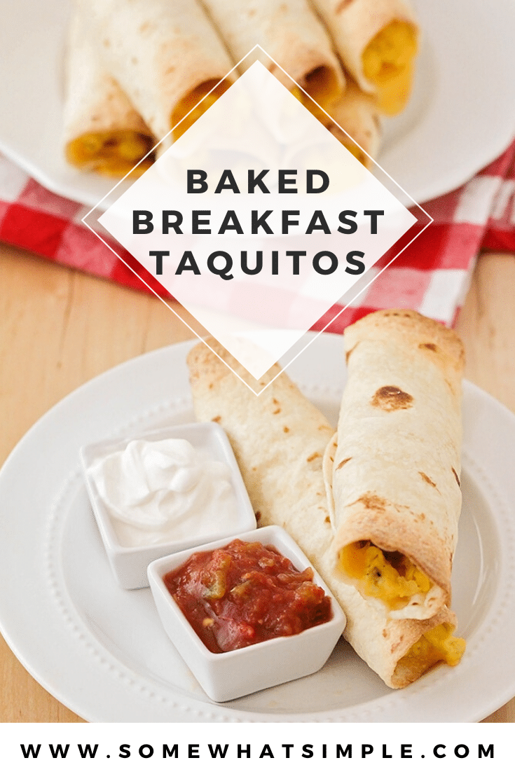 These delicious and savory baked breakfast taquitos are so delicious! They're loaded with eggs, cheese, and sausage, all wrapped in a crisp tortilla. Yum! #makeaheadbreakfast #breakfasttaquitos #breakfasttaquitosrecipe #easybreakfastrecipe #bakedbreakfasttaquitos via @somewhatsimple