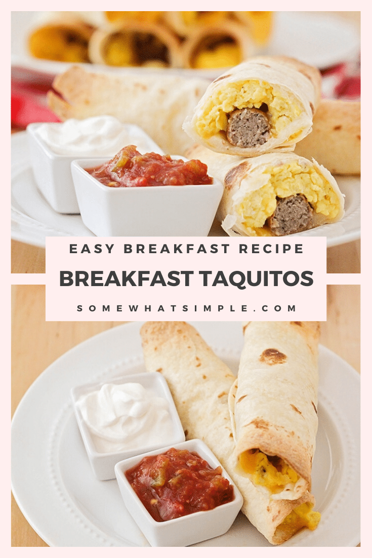 These delicious and savory baked breakfast taquitos are so delicious! They're loaded with eggs, cheese, and sausage, all wrapped in a crisp tortilla. Yum! #makeaheadbreakfast #breakfasttaquitos #breakfasttaquitosrecipe #easybreakfastrecipe #bakedbreakfasttaquitos via @somewhatsimple