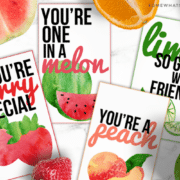 4 gift tags with fruit puns on them