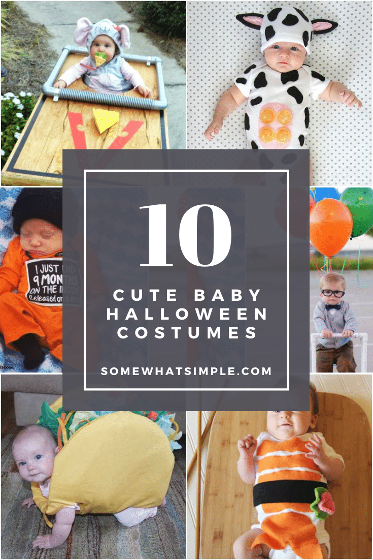 Here are 10 of our favorite diy baby costumes ideas for Halloween. These ideas are so adorable and cute, your baby will be the talk of the neighborhood this Halloween. #cutebabycostumes #babycostumeideas #diyhalloweencostumes #babyhalloweencostumes #easydiybabycostumes via @somewhatsimple