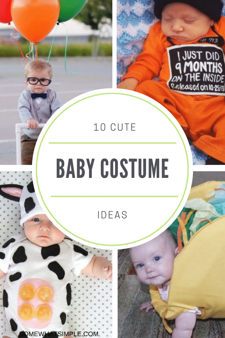 Here are 10 of our favorite diy baby costumes ideas for Halloween. These ideas are so adorable and cute, your baby will be the talk of the neighborhood this Halloween. #cutebabycostumes #babycostumeideas #diyhalloweencostumes #babyhalloweencostumes #easydiybabycostumes via @somewhatsimple