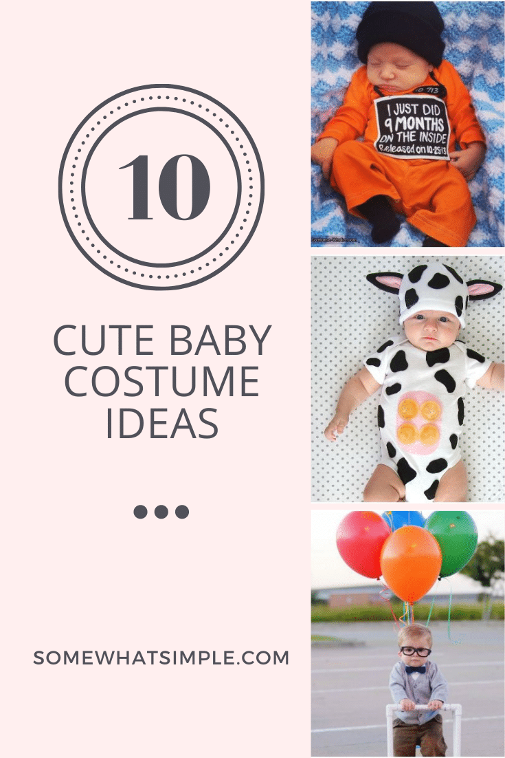 Here are 10 of our favorite diy baby costumes ideas for Halloween. These ideas are so adorable and cute, your baby will be the talk of the neighborhood this Halloween. #cutebabycostumes #babycostumeideas #diyhalloweencostumes #babyhalloweencostumes #easydiybabycostumes via @somewhatsimple