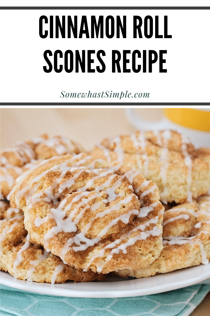 Cinnamon scones are a sweet and delicious way to start your morning. These flaky scones are made with a tasty cinnamon sugar filling and topped with a delicious icing. Not only do they taste amazing but they're super easy to make too! #scones #sconerecipe #cinnamonscones #howtomakescones #sweetbreakfastrecipe via @somewhatsimple