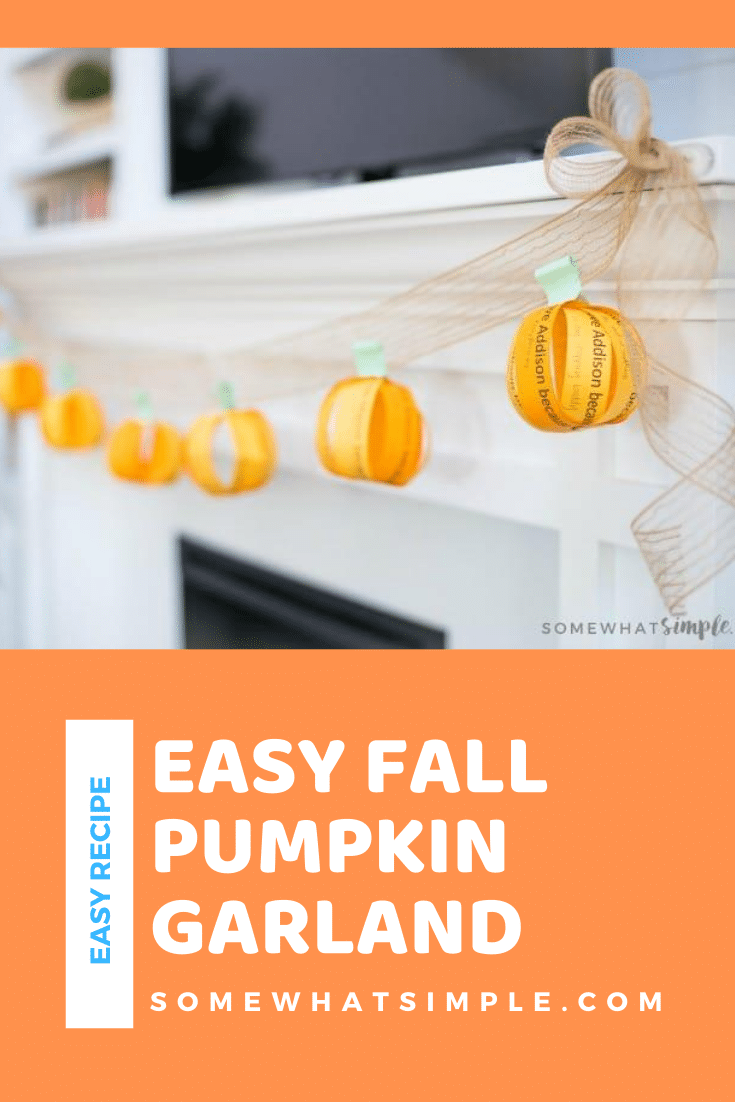 Not all Halloween and Fall decorations have to be scary! This fall garland is a cute decoration that the whole family can help create! Write down things you love about someone special and then hang the pumpkin garland where everyone can enjoy it. #FallDecorations #FallGarland #fallpumpkingarland #diyfalldecor #easyfalldecoridea via @somewhatsimple