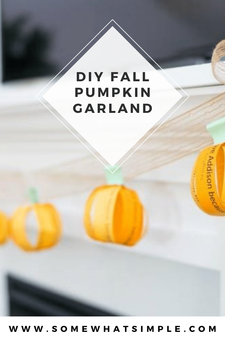 Not all Halloween and Fall decorations have to be scary! This fall garland is a cute decoration that the whole family can help create! Write down things you love about someone special and then hang the pumpkin garland where everyone can enjoy it. #FallDecorations #FallGarland #fallpumpkingarland #diyfalldecor #easyfalldecoridea via @somewhatsimple