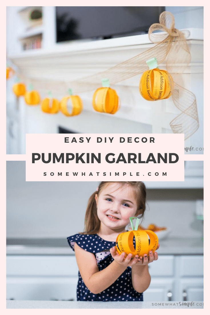 Not all Halloween and Fall decorations have to be scary! This fall garland is a cute decoration that the whole family can help create! Write down things you love about someone special and then hang the pumpkin garland where everyone can enjoy it. #FallDecorations #FallGarland #fallpumpkingarland #diyfalldecor #easyfalldecoridea via @somewhatsimple