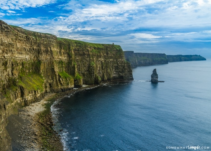 Looking down the coastline at the Cliffs of Moher in western Ireland