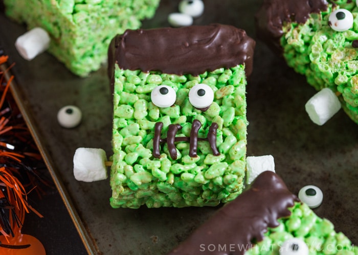 Easy Green Frankenstein Rice Krispies Treat For Halloween