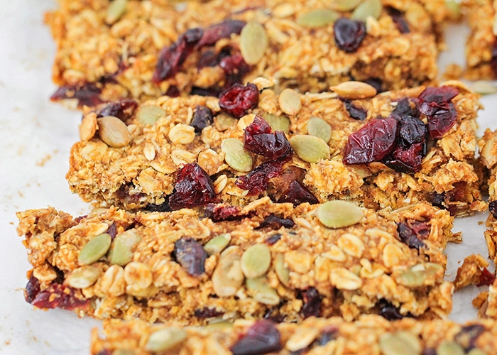 several pumpkin granola bars that have been freshly cut