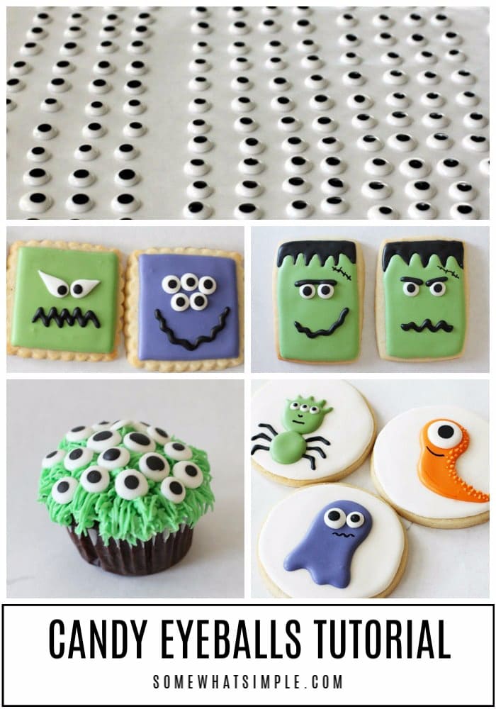 These edible candy eyeballs made from royal icing are an easy way to add whimsical faces on cupcakes, cookies, and frosted treats. via @somewhatsimple