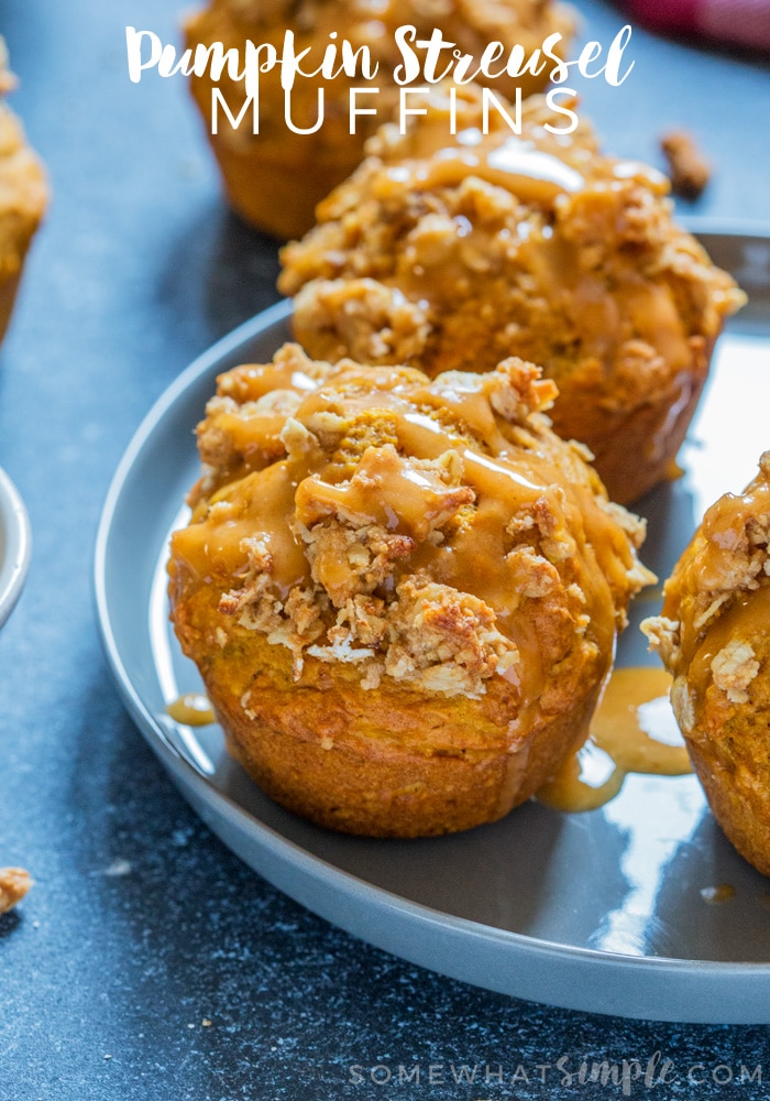 There's nothing better to wake up to than earthy, spicy, soft homemade Pumpkin Muffins with streusel topping! The perfect fall breakfast or afternoon snack! via @somewhatsimple