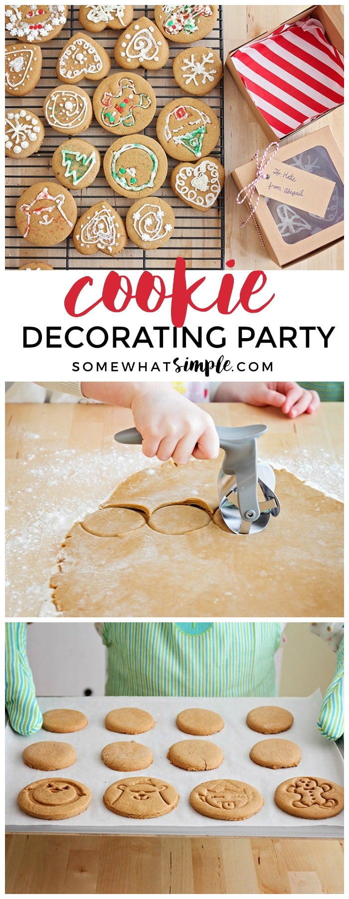 Grab the kids and get ready for a special cookie decorating party! Making cookies together has never been so fun (and easy!) #cookies #christmas #party #decorating #kids #holiday #gingerbread via @somewhatsimple