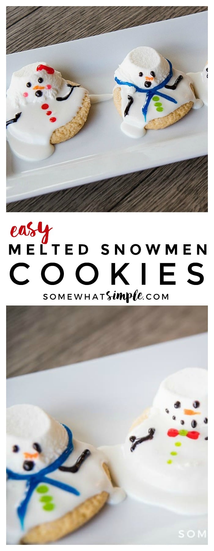 These melted snowman cookies are an easy winter treat your kids, coworkers, or party guests will LOVE!