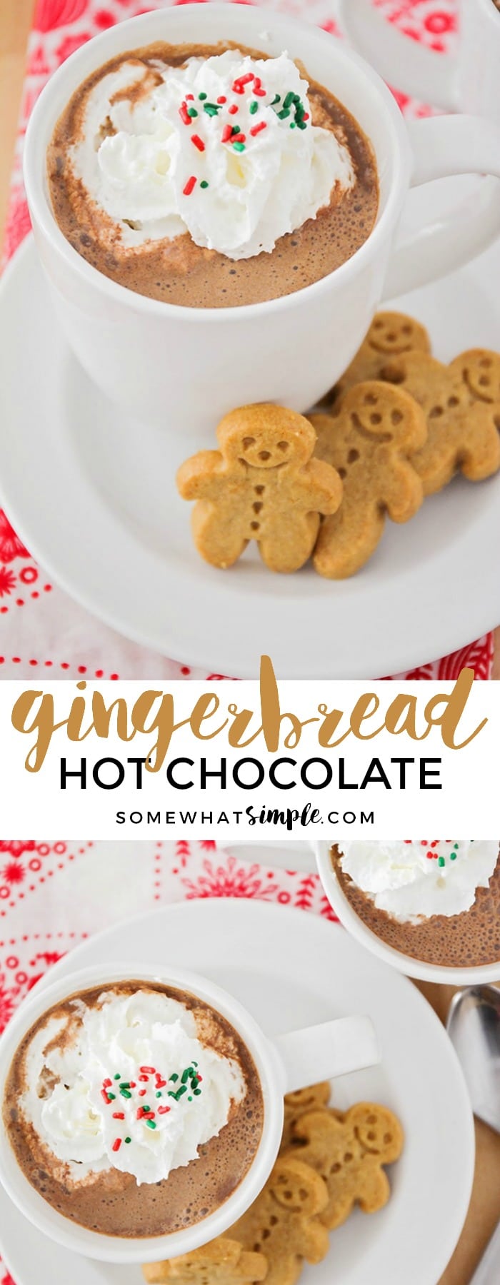 This delicious gingerbread hot chocolate is the perfect warm drink to celebrate the holiday season! So creamy and smooth, with a sweet gingerbread flavor!