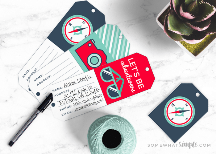 luggage tag printables as part of a surprise vacation printable pack