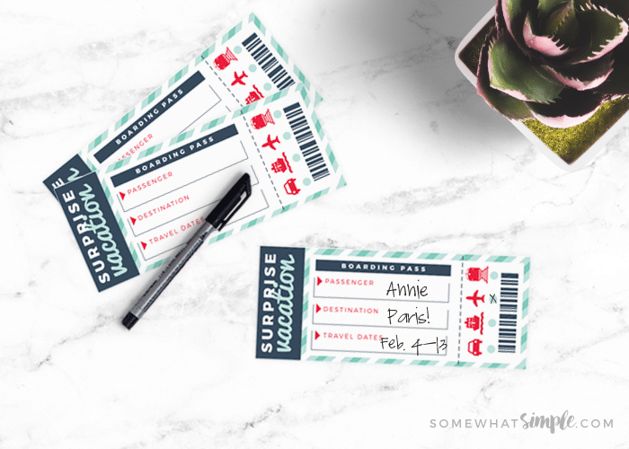 Surprise Vacation Reveal Printables Gift Idea Somewhat Simple