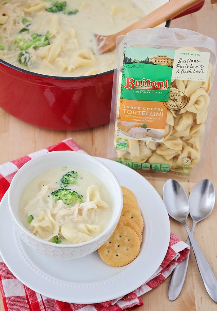 This chicken broccoli tortellini soup is a delicious and healthy meal that's ready in under thirty minutes. It's the perfect cozy dinner for a winter night! 