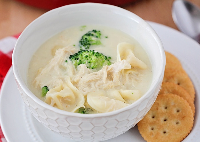 This chicken broccoli tortellini soup is a delicious and healthy meal that's ready in under thirty minutes. It's the perfect cozy dinner for a winter night! 