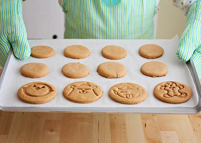 a tray of freshly baked gingerbread cookies