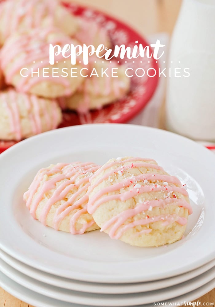 These soft and tender peppermint cheesecake cookies have an amazing cheesecake flavor, and the perfect hint of peppermint! They're perfect to enjoy during the Christmas season and are always a hit. Serve them at your next holiday party or enjoy them at home with a cup of hot chocolate. Either way, you'll love them! via @somewhatsimple