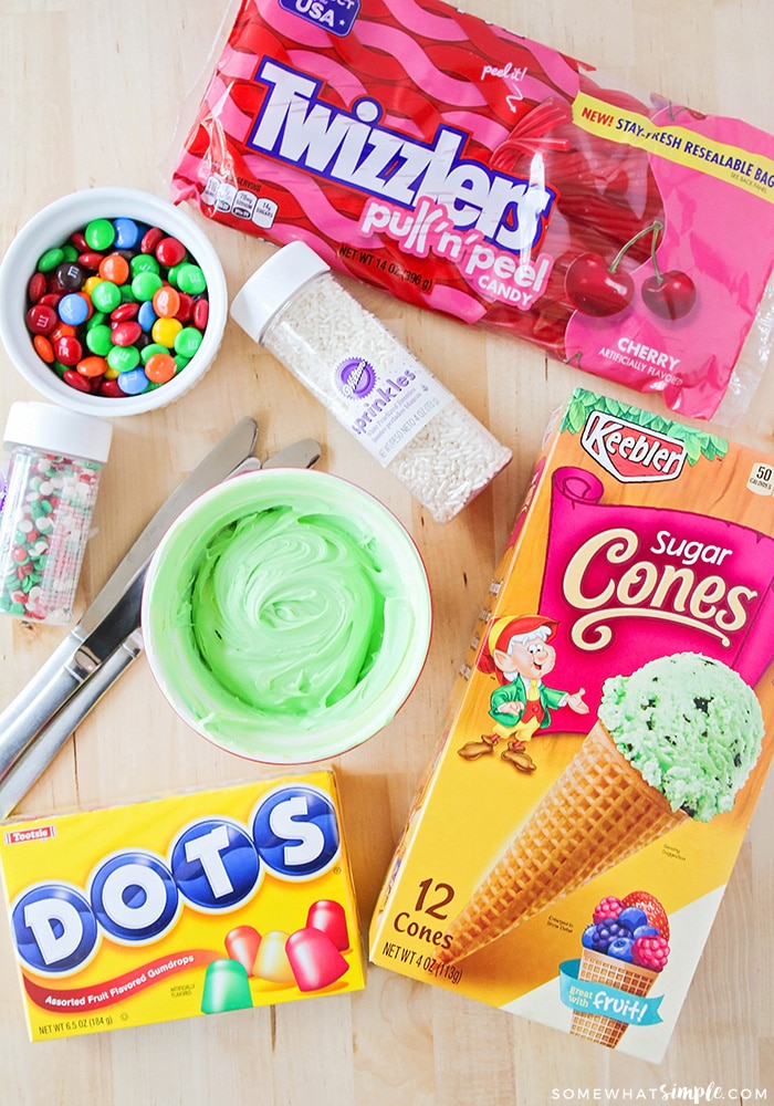 candy supplies needed to make a sugar cone christmas tree