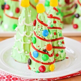 a waffle cone christmas tree decorated with candy