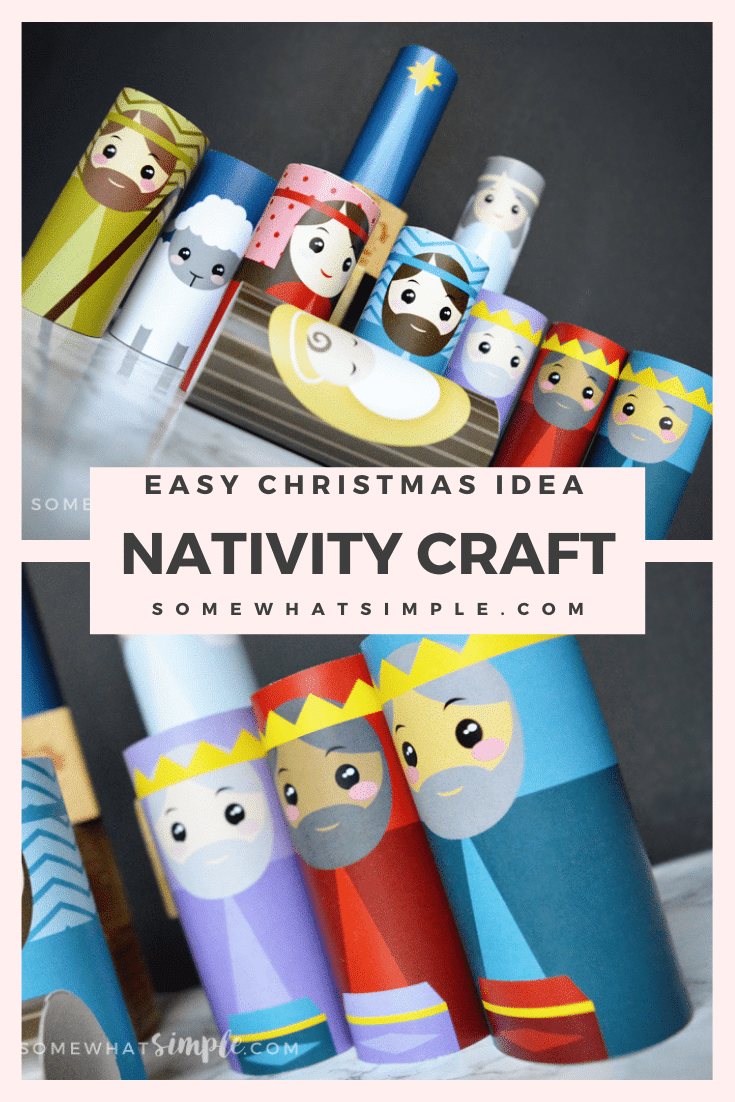 The kids will love creating this Toilet Paper Roll Nativity craft! Such a simple, fun, and darling way to display the Christmas Nativity! This Christmas craft is really easy to put together and perfect for the kids to play with during the holiday season. via @somewhatsimple