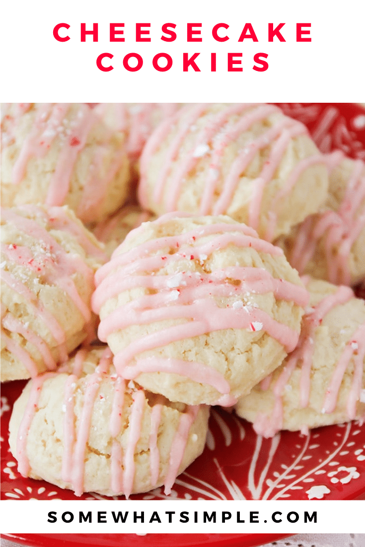 These soft and tender peppermint cheesecake cookies have an amazing cheesecake flavor, and the perfect hint of peppermint! They're perfect to enjoy during the Christmas season and are always a hit. Serve them at your next holiday party or enjoy them at home with a cup of hot chocolate. Either way, you'll love them! via @somewhatsimple