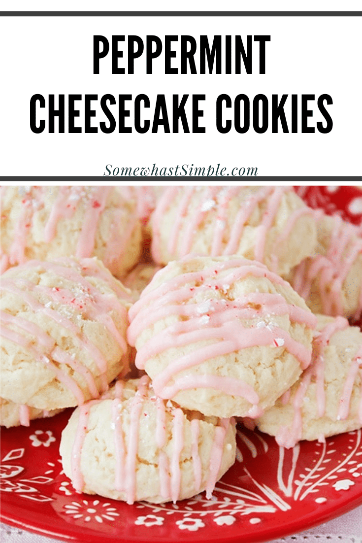 These soft and tender peppermint cheesecake cookies have an amazing cheesecake flavor, and the perfect hint of peppermint! They're perfect to enjoy during the Christmas season and are always a hit. Serve them at your next holiday party or enjoy them at home with a cup of hot chocolate. Either way, you'll love them! via @somewhatsimple