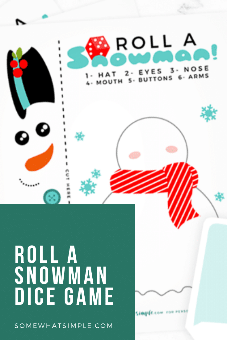 This roll a snowman dice game is the perfect game to play during the holidays. This printable Christmas game is perfect for players of all ages! It's really simple to make and even easier to play. Download your game pieces today and start having fun! via @somewhatsimple