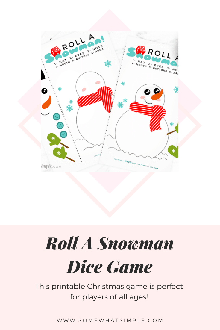 This roll a snowman dice game is the perfect game to play during the holidays. This printable Christmas game is perfect for players of all ages! It's really simple to make and even easier to play. Download your game pieces today and start having fun! via @somewhatsimple