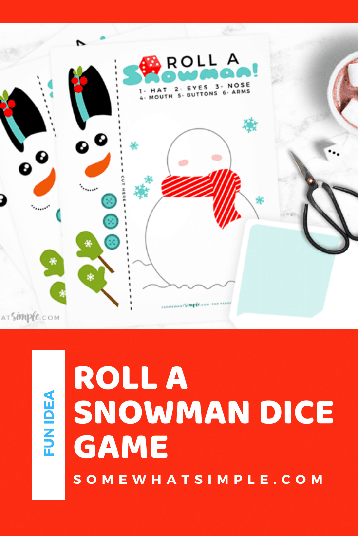 This roll a snowman dice game is the perfect game to play during the holidays. This printable Christmas game is perfect for players of all ages! It's really simple to make and even easier to play. Download your game pieces today and start having fun! via @somewhatsimple